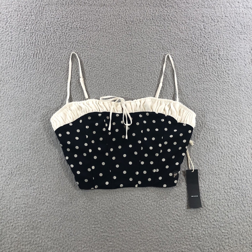west of melrose Tank Top Women's M Black Polka Dots Zipper Stretch